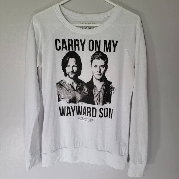 Supernatural Join The Hunt Shirt Sz M Carry On My Wayward Son White Long Sleeve - Picture 1 of 7